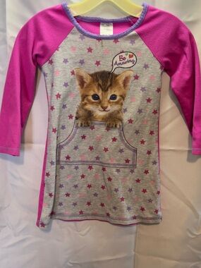 Girls' Pink & Gray Kitten Pocket Pajama Top - Be Amazing